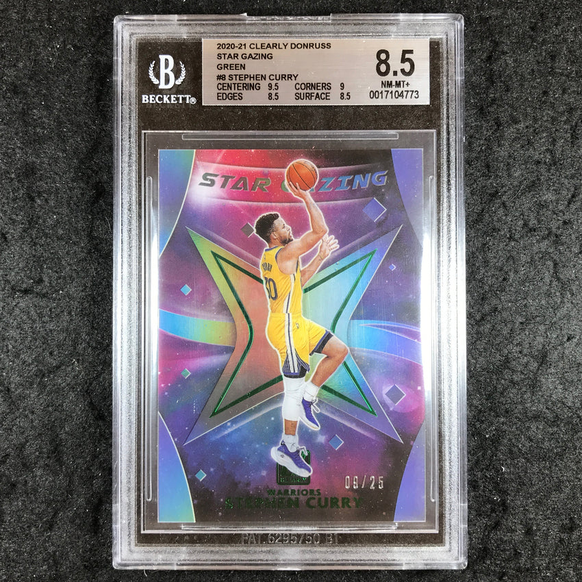 2020 Clearly Donruss STEPHEN CURRY Star Gazing Green 9/25 #8 BGS 8.5 (773)
