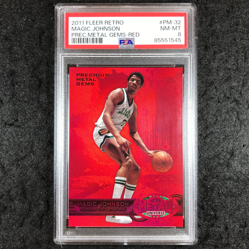 2011 Fleer Retro MAGIC JOHNSON Precious Metal Gems Red 150/150 PSA 8 (545)