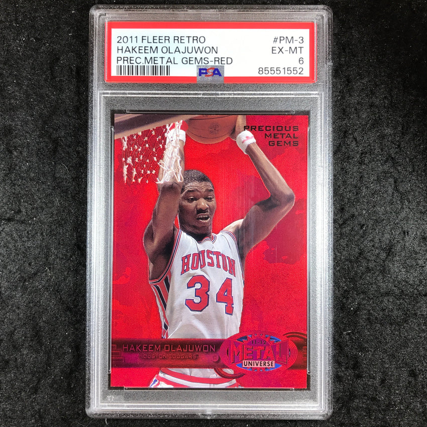2011 Fleer Retro HAKEEM OLAJUWON Precious Metal Gems Red 115/150 #3 PSA 6 (552)