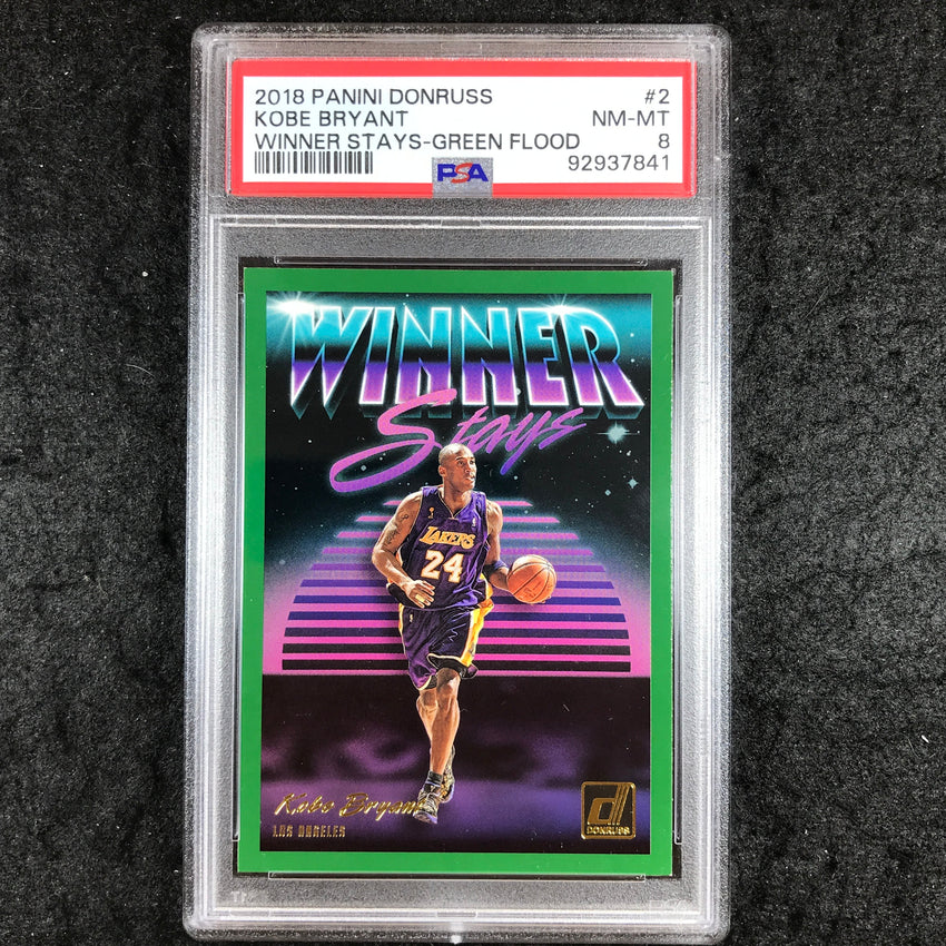 2018 Panini Donruss KOBE BRYANT Winner Stays Green Flood #2 PSA 8 (841)
