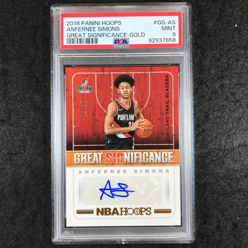2018 Hoops ANFERNEE SIMONS Great Significance Rookie Auto Gold 1/10 PSA 9 (658)