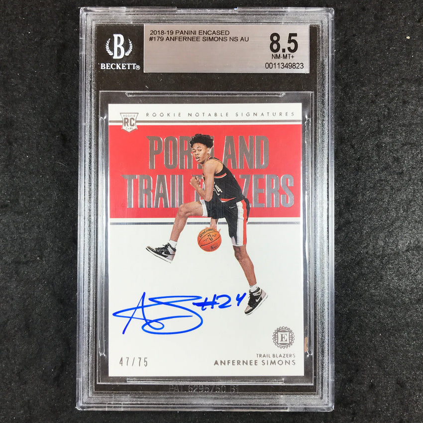 2018 Panini Encased ANFERNEE SIMONS Rookie Notable Auto 47/75 #179 BGS 8.5 (823)