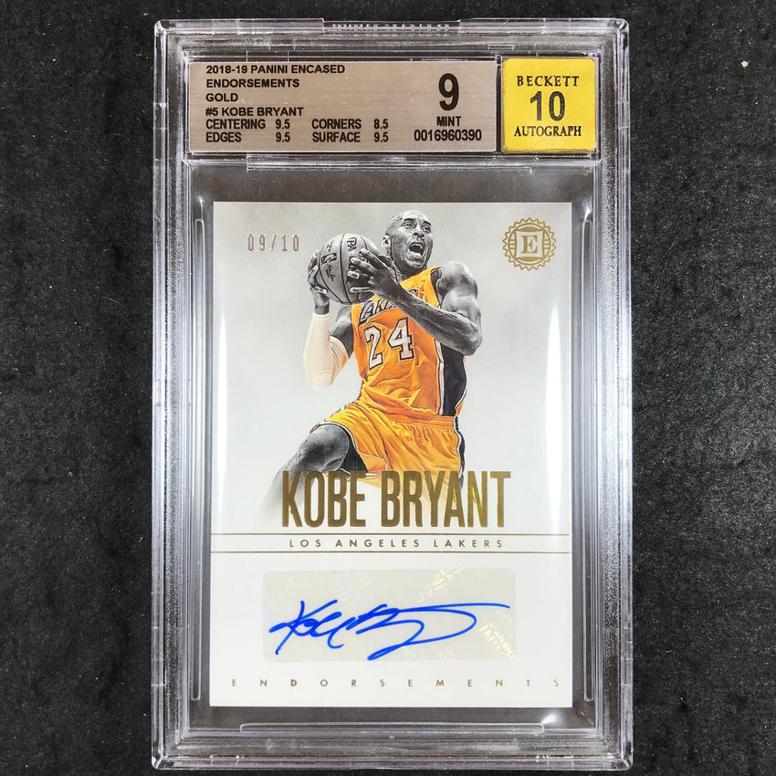 2018 Panini Encased KOBE BRYANT Endorsements Auto Gold 9/10 #5 BGS 9/10 (390)