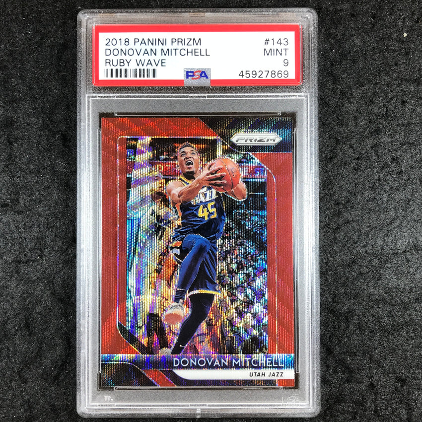2018 Panini Prizm DONOVAN MITCHELL Ruby Wave #143 PSA 9 (869)