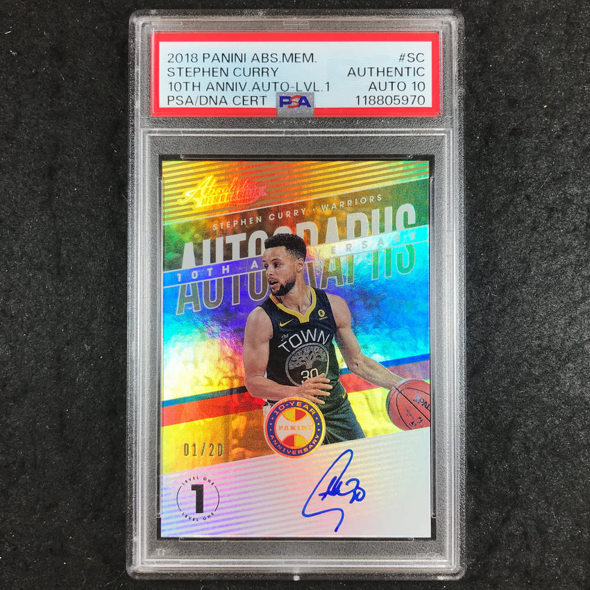 2018 Absolute Mem. STEPHEN CURRY 10th Anniversary Auto 1/20 PSA AUTH/10 (970)