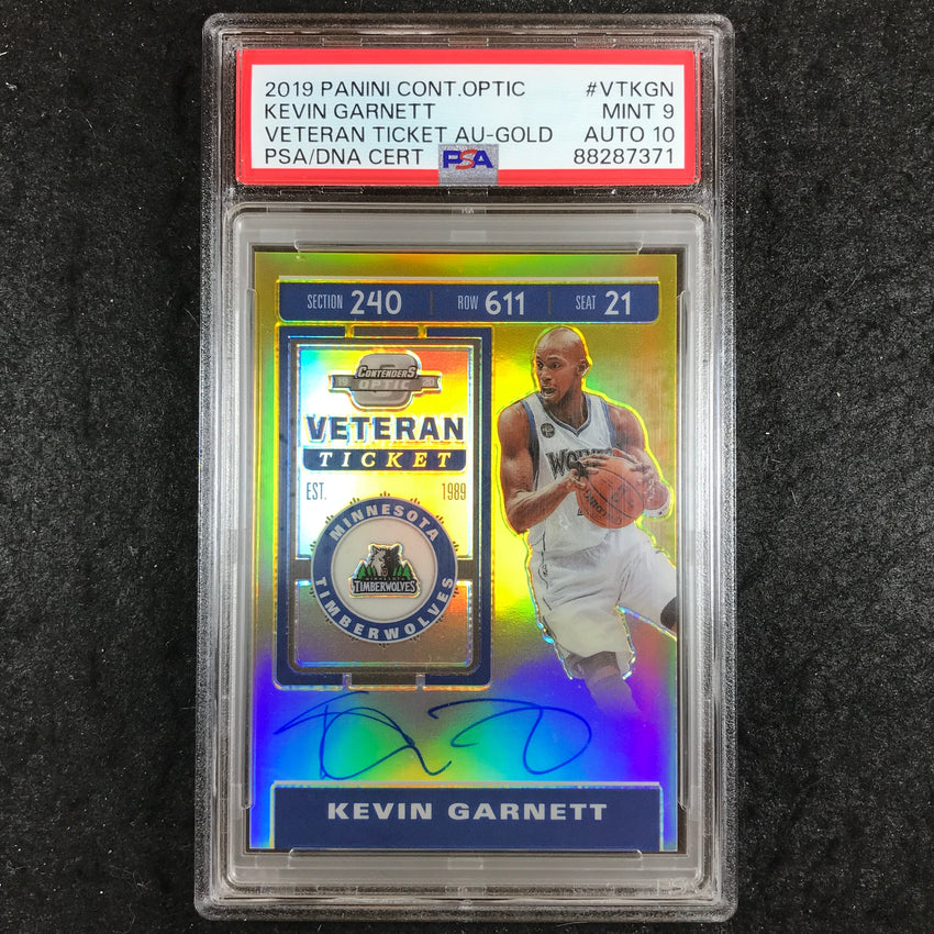 2019 Contenders Optic KEVIN GARNETT Veteran Ticket Auto Gold 5/10 PSA 9/10 (371)