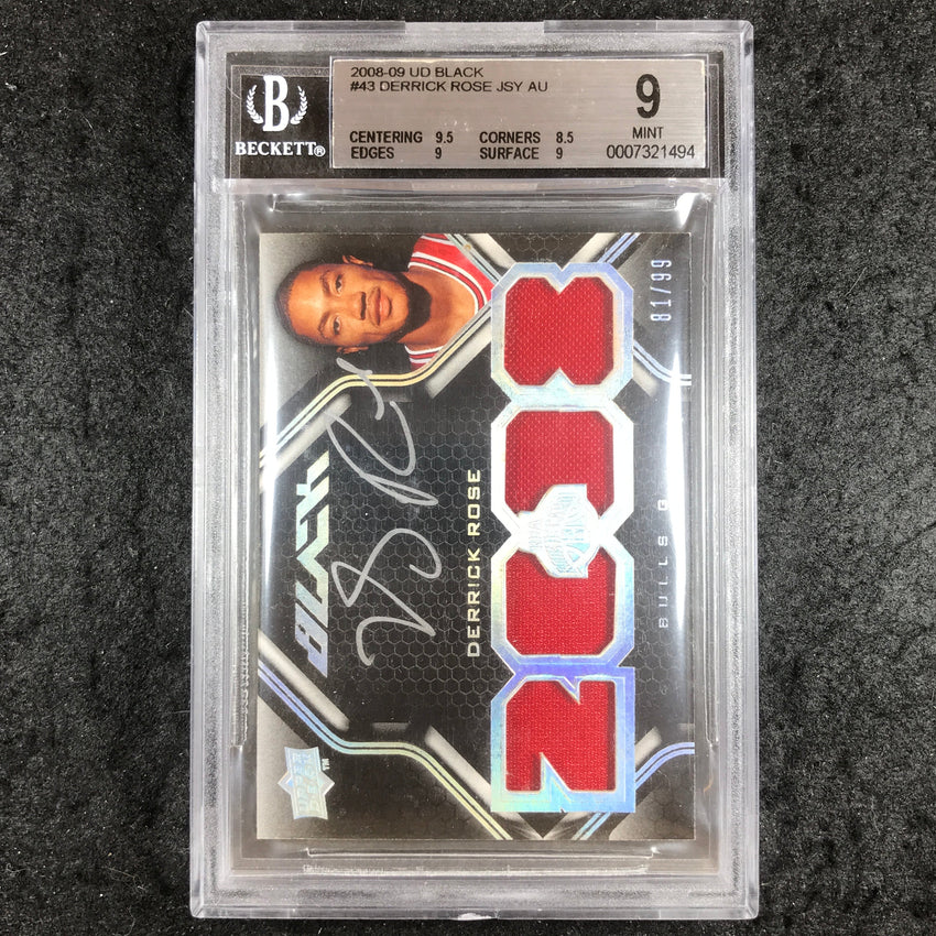2008 UD Black DERRICK ROSE Rookie Jersey Auto 81/99 #43 BGS 9 (494)