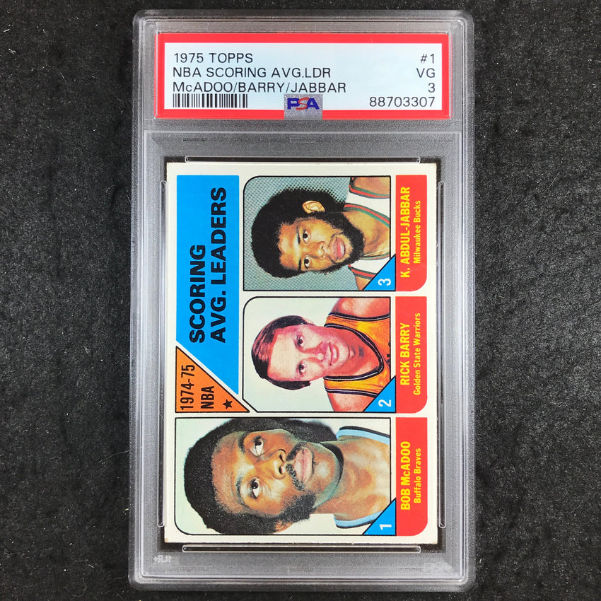 1975 Topps MCADOO BARRY JABBAR NBA Scoring Avgerage Leader #1 PSA 3 (307)