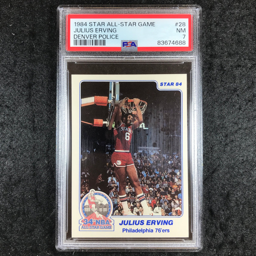 1984 Star All-Star Game JULIUS ERVING Denver Police #28 PSA 7 (688)
