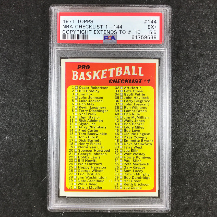 1971 Topps NBA CHECKLIST 1-144 Copyright Extends to #110 #144 PSA 5.5 (538)