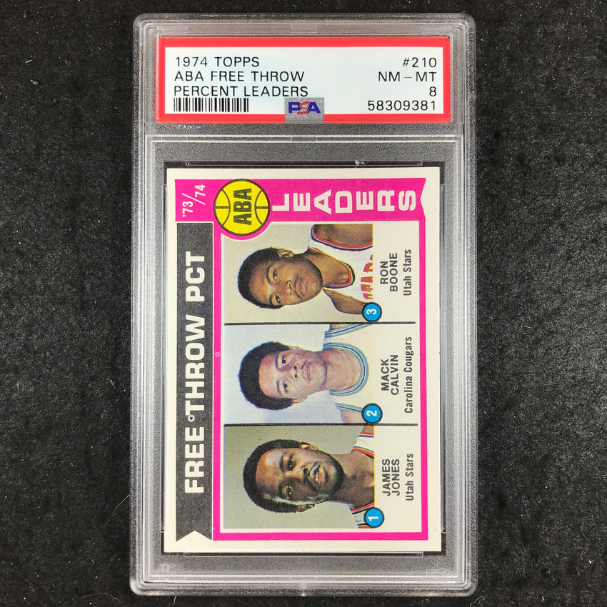 1974 Topps JONES CALVIN BOONE Aba Free Throw Percent Leaders se #210 PSA 8 (381)