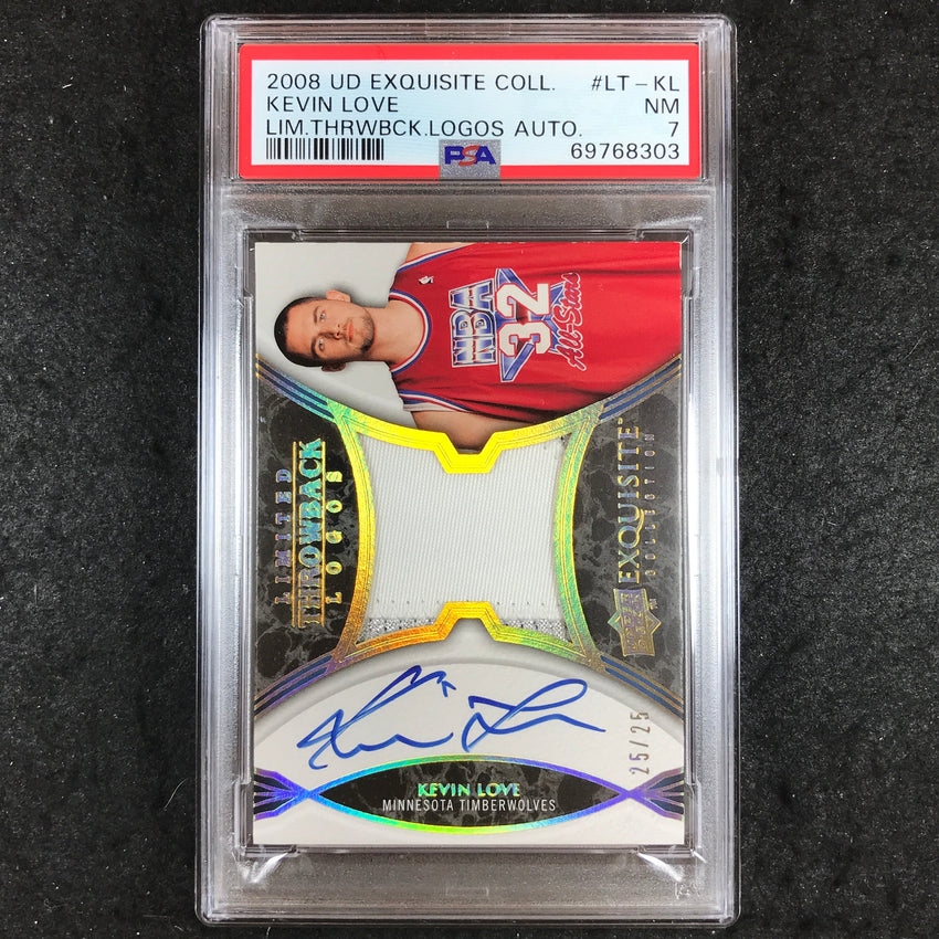 2008 UD Exquisite KEVIN LOVE Limited Throwback Logos Auto 25/25 PSA 7 (303)