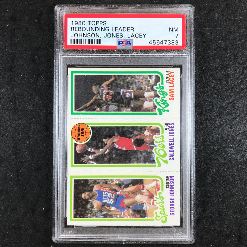 1980 Topps JOHNSON JONES LACEY Rebounding Leader PSA 7 (383)