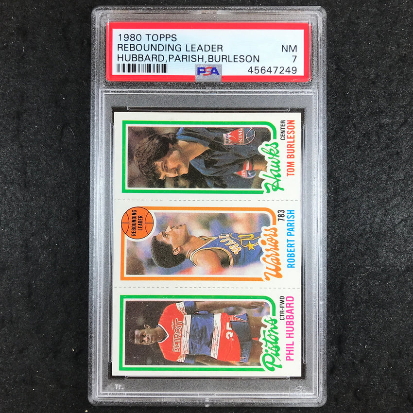 1980 Topps HUBBARD PARISH BURLESON Rebounding Leader PSA 7 (249)