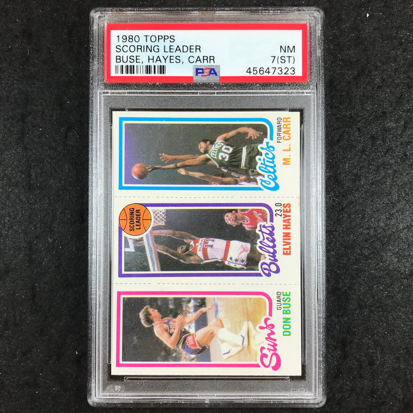 1980 Topps BUSE HAYES CARR Scoring Leader PSA 7 (ST) (323)