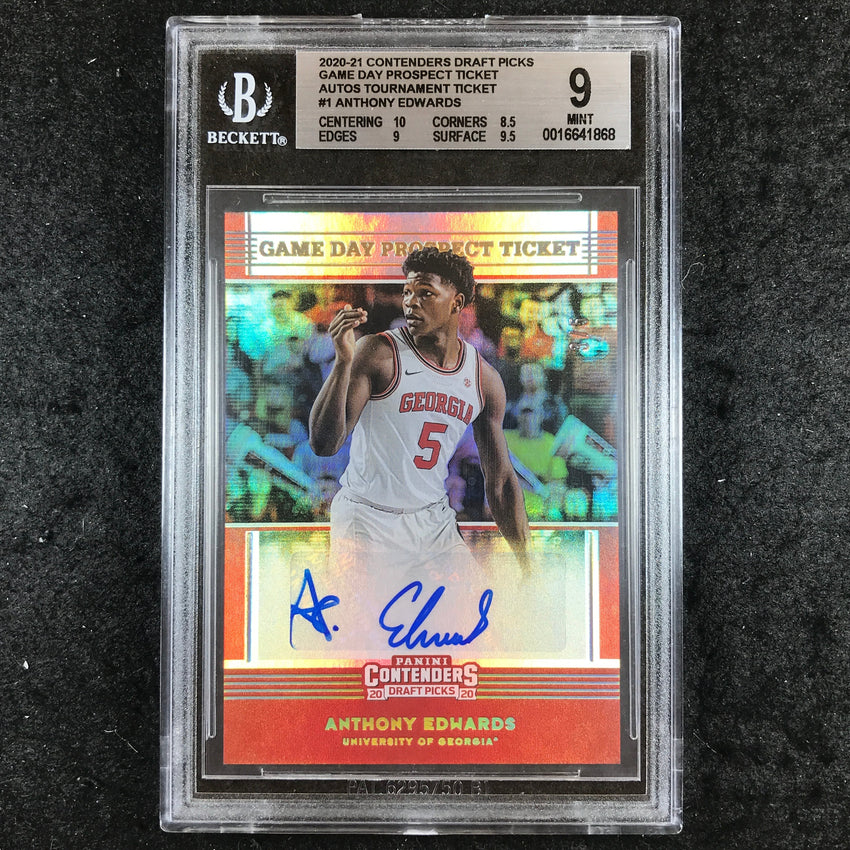 2020 Contenders DP ANTHONY EDWARDS Game Day Prospect Ticket Auto 3/5 BGS 9 (868)