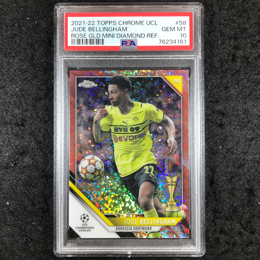 2021 Topps Chrome UEFA JUDE BELLINGHAM Rose Gold Diamond 33/125 #58 PSA 10 (161)