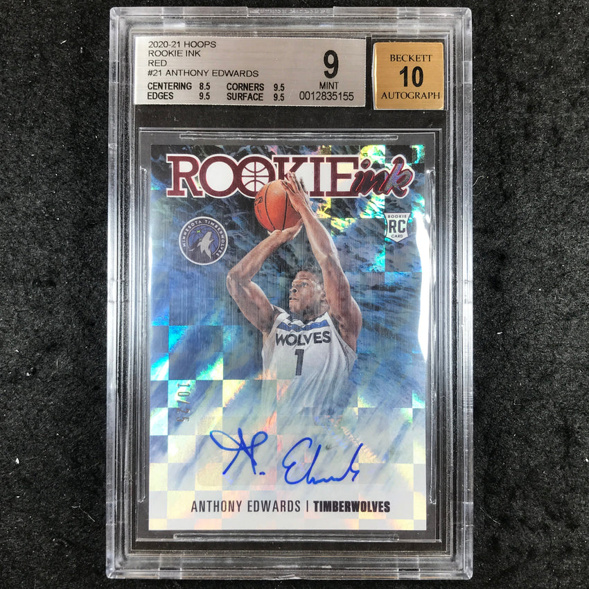 2020 Hoops ANTHONY EDWARDS Rookie Ink Auto Red 10/25 #21 BGS 9/10 (155)