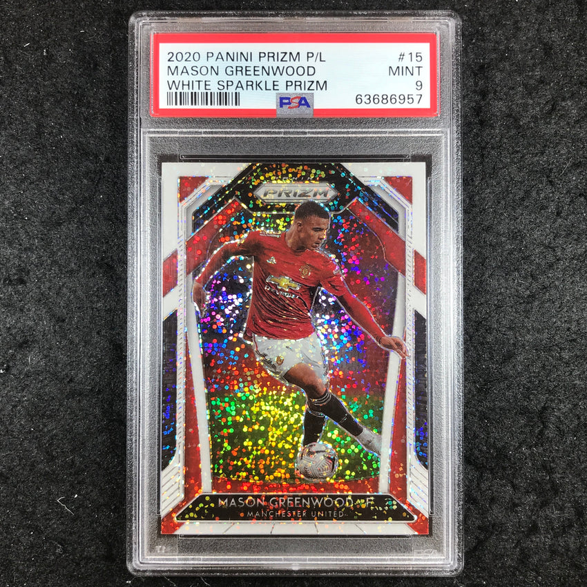 2020 Panini Prizm Premier League MASON GREENWOOD White Sparkle #15 PSA 9 (957)