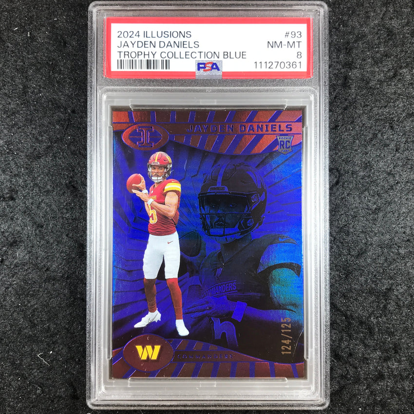 2024 Illusions JAYDEN DANIELS Rookie Trophy Blue 124/125 #93 PSA 8 (361)
