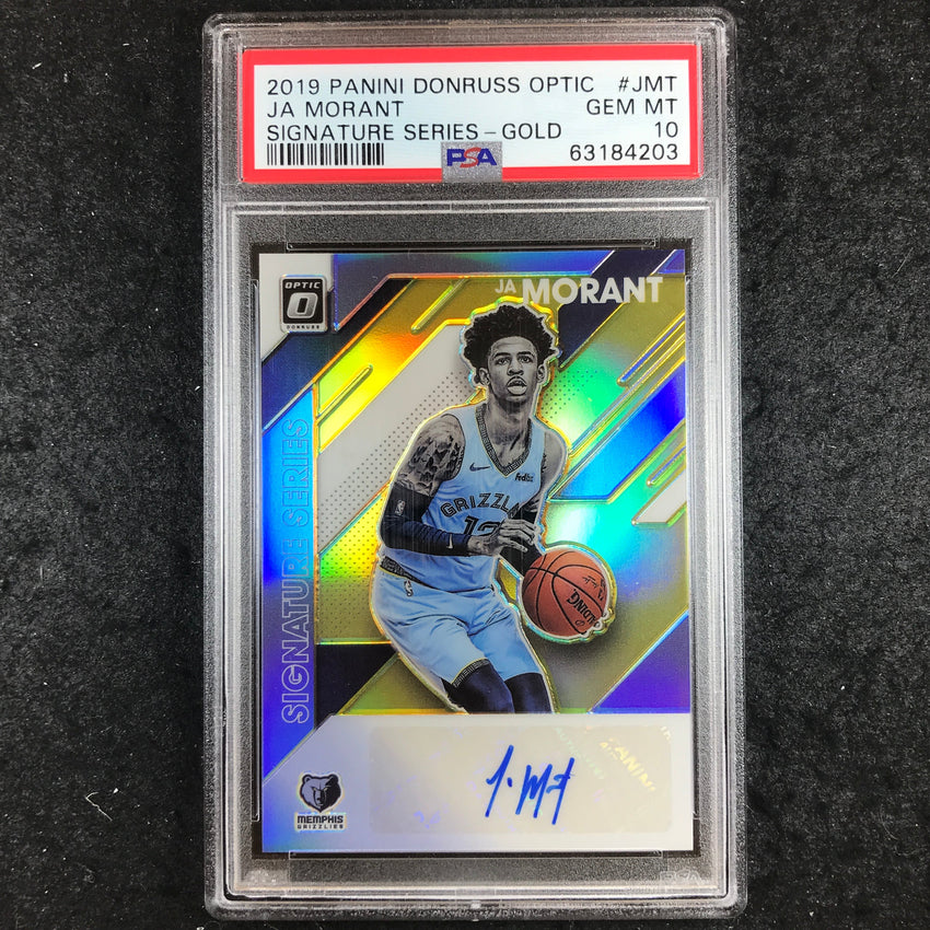 2019 Donruss Optic JA MORANT Rookie Signature Series Gold 8/10 #JMT PSA 10 (203)