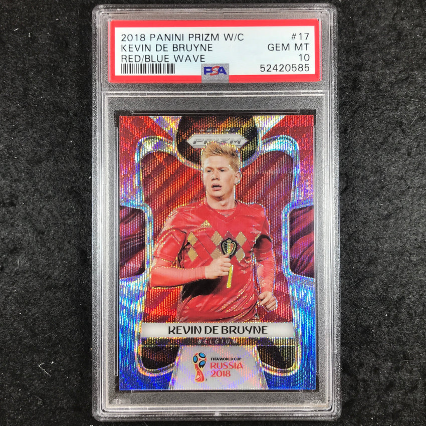 2018 Panini Prizm World Cup KEVIN DE BRUYNE Red Blue Wave #17 PSA 10 (585)