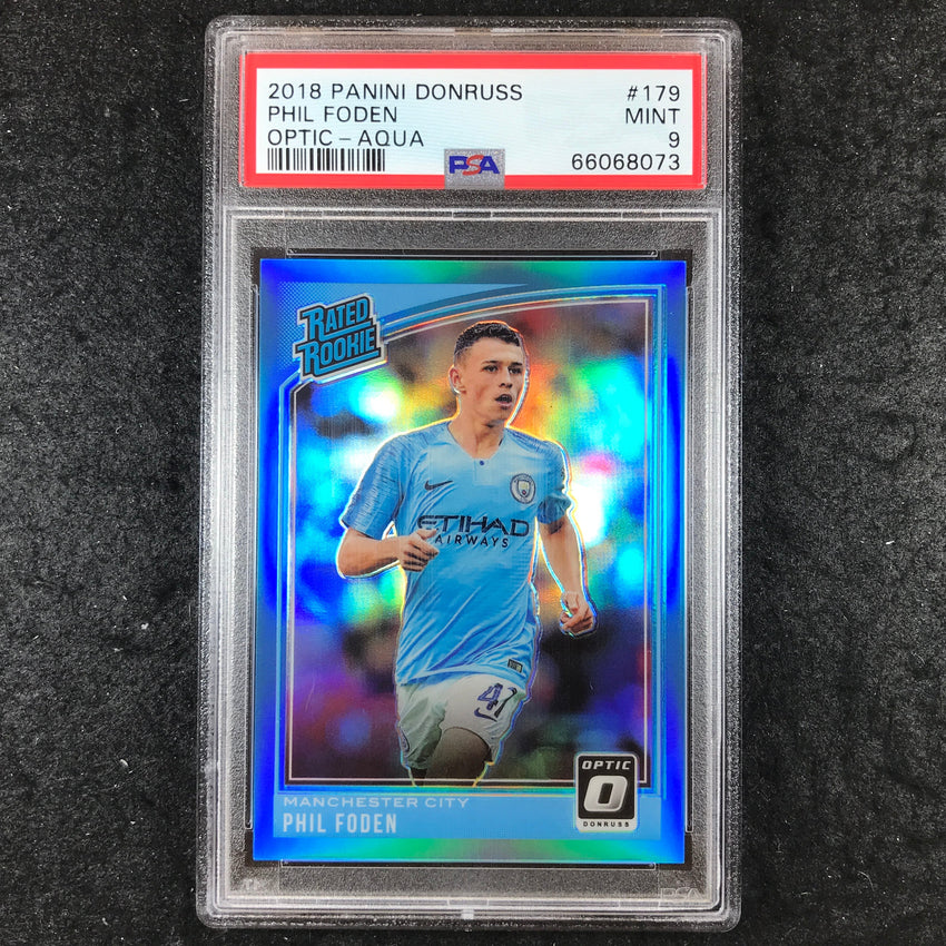 2018 Panini Donruss PHIL FODEN Rated Rookie Optic Aqua 136/149 #179 PSA 9 (073)