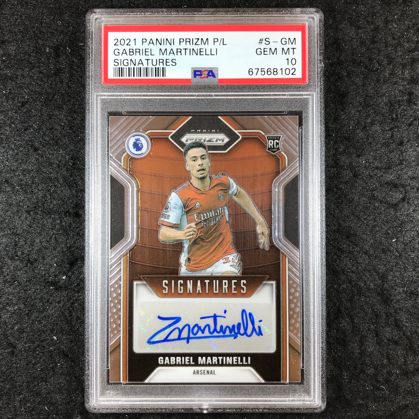 2021 Prizm Premier League GABRIEL MARTINELLI Rookie Signatures PSA 10 (102)