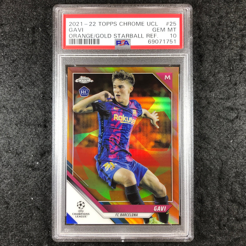 2021 Topps Chrome UCL GAVI Rookie Orange Gold Starball #25 PSA 10 (751)