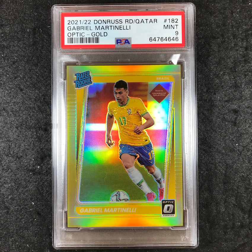2021 Donruss Qatar GABRIEL MARTINELLI Rated Rookie Optic Gold 5/10 PSA 9 (646)