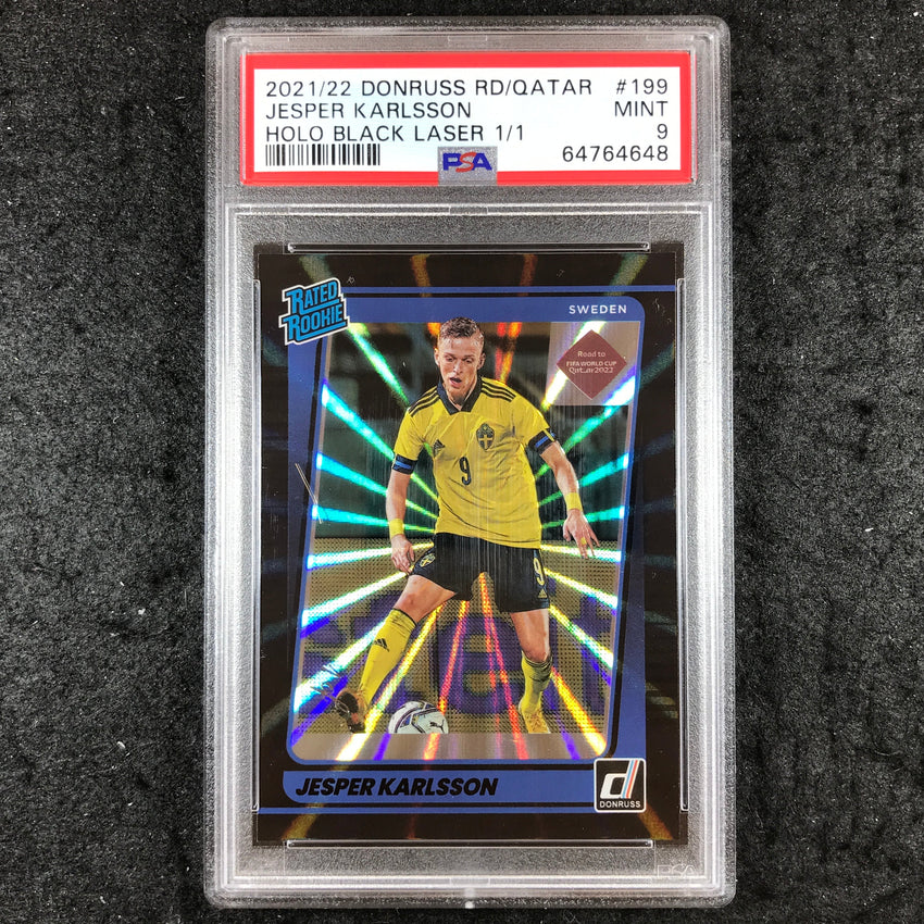 2021 Donruss Road To Qatar JESPER KARLSSON Rookie Holo Black 1/1 PSA 9 (648)