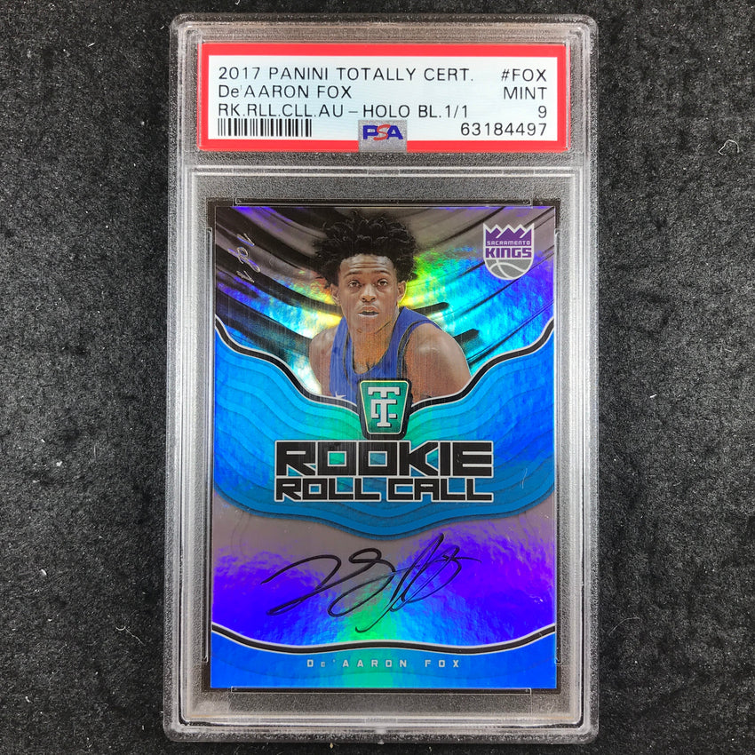 2017 Totally Certified DE'AARON FOX Rookie Roll Call Auto Blue 1/1 PSA 9 (497)