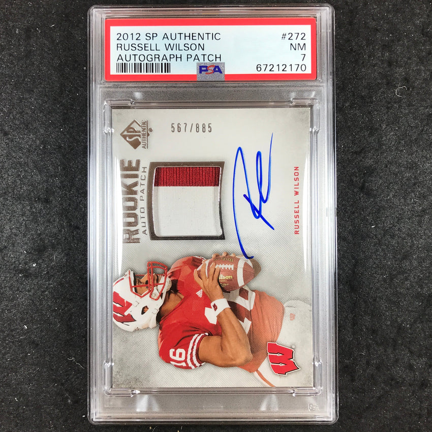 2012 Sp Authentic RUSSELL WILSON Rookie Autograph Patch 567/885 #272 PSA 7 (170)