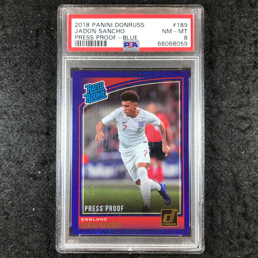 2018 Donruss JADON SANCHO Rated Rookie Press Proof Blue 3/5 #189 PSA 8 (059)