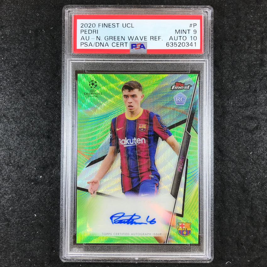 2020 Topps Finest UCL PEDRI Rookie Auto Green Wave 89/99 #P PSA 9/Auto 10 (341)