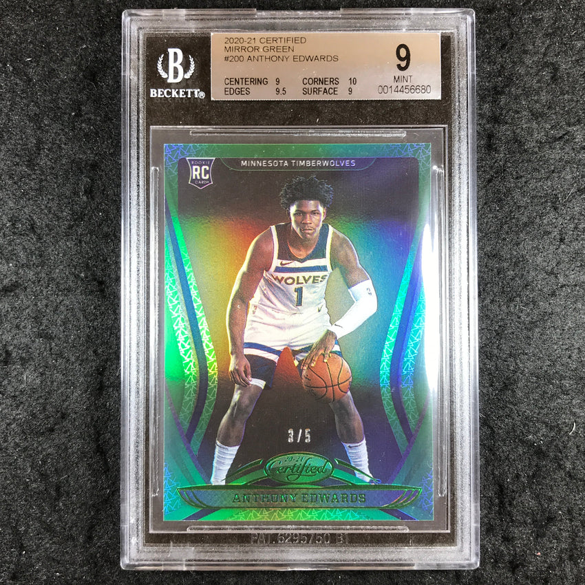 2020 Certified ANTHONY EDWARDS Mirror Green 3/5 #200 BGS 9 (680)