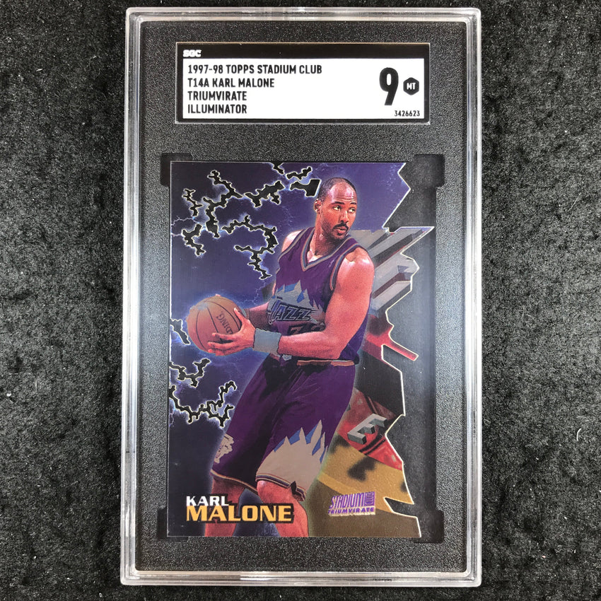 1997 Topps Stadium Club KARL MALONE Triumvirate Illuminator #T14A SGC 9 (623)