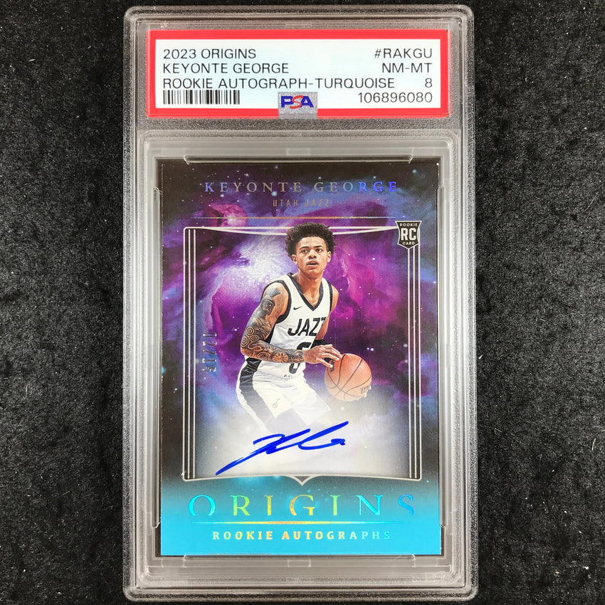 2023 Panini Origins KEYONTE GEORGE Rookie Auto Turquoise 2/15 #RAKGU PSA 8 (080)