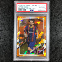 2020 Topps Chrome UEFA UCL LIONEL MESSI Sapphire Ed Orange 6/50 #1 PSA 10 (304)