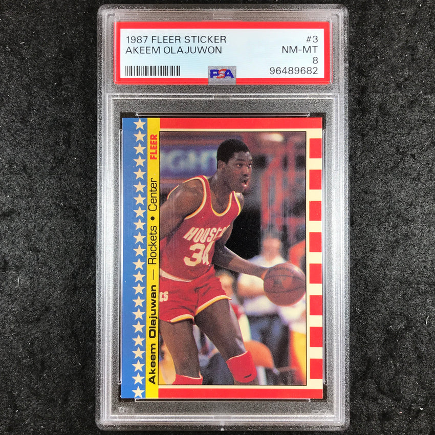 1987 Fleer Sticker AKEEM OLAJUWON #3 PSA 8 (682)