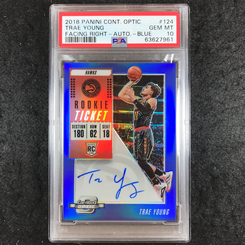 2018 Contenders Optic TRAE YOUNG Rookie Ticket Auto Blue 42/99 #124 PSA 10 (961)