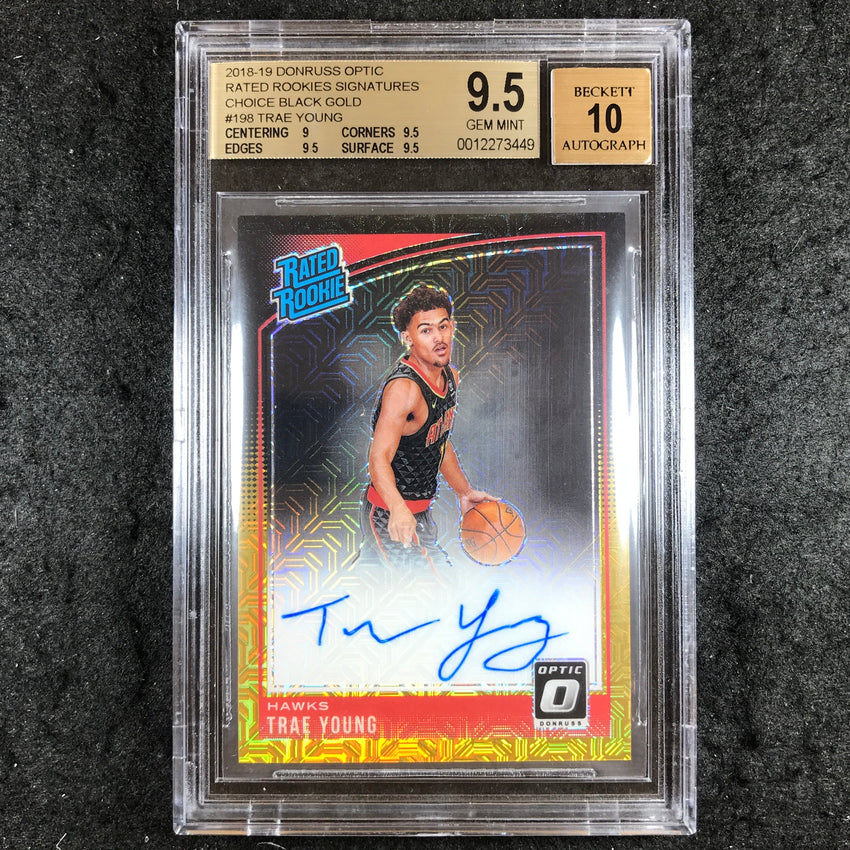 2018 Donruss Optic TRAE YOUNG RR Auto Choice Black Gold 3/8 BGS 9.5/10 (449)