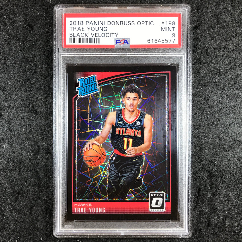 2018 Donruss Optic TRAE YOUNG Rated Rookie Black Velocity 8/39 #198 PSA 9 (577)