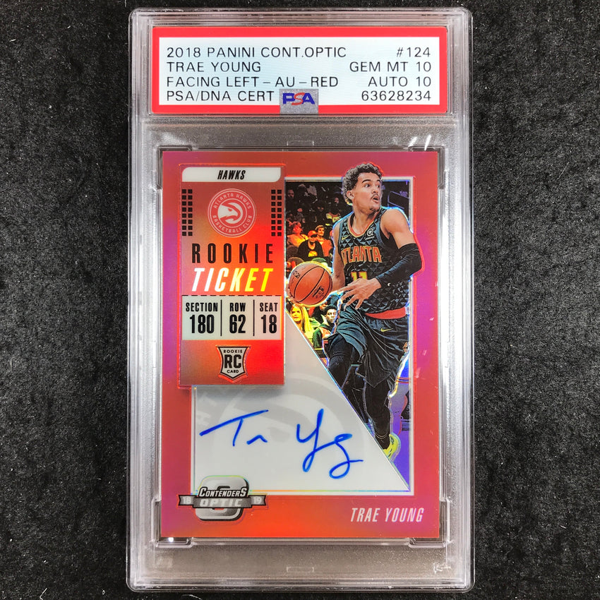 2018 Contenders Optic TRAE YOUNG Rookie Ticket Auto Red 24/99 PSA 10/10 (234)
