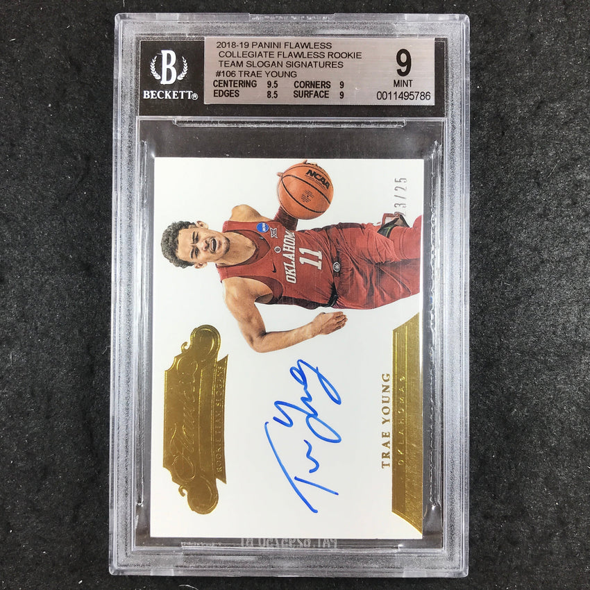2018 Flawless Collegiate TRAE YOUNG Rookie Team Slogan Auto 23/25 BGS 9 (786)
