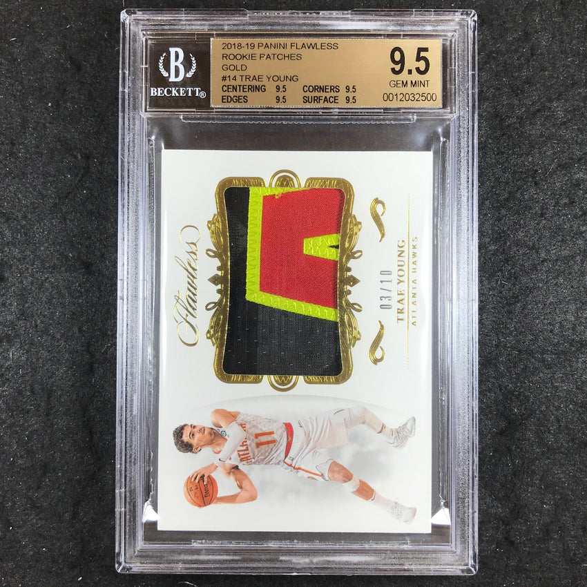2018 Panini Flawless TRAE YOUNG Rookie Patches Gold 3/10 #14 BGS 9.5 (500)