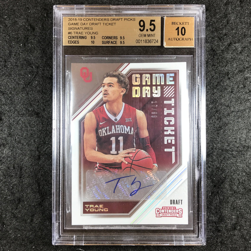 2018 Contenders DP TRAE YOUNG Game Day Ticket Auto 17/99 #6 BGS 9.5/10 (724)