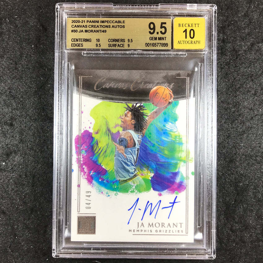 2020 Panini Impeccable JA MORANT Canvas Creations Auto 4/49 #30 BGS 9.5/10 (899)