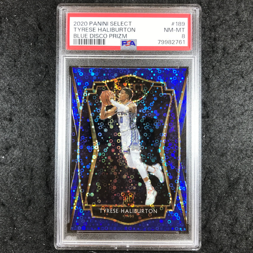 2020 Panini Select TYRESE HALIBURTON Rookie Blue Disco 12/25 #189 PSA 8 (761)