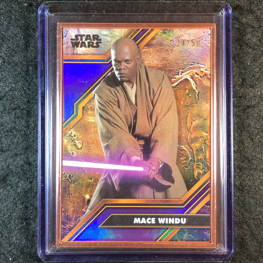 2025 Topps Star Wars Smugglers Outpost MACE WINDU Cortosis Metal Purple 24/50